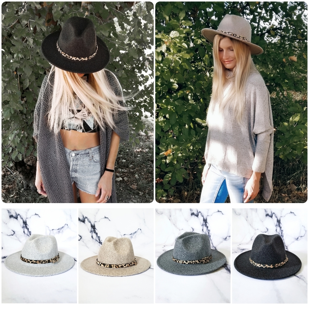 NEW Leather Trimmed Fedora Hat